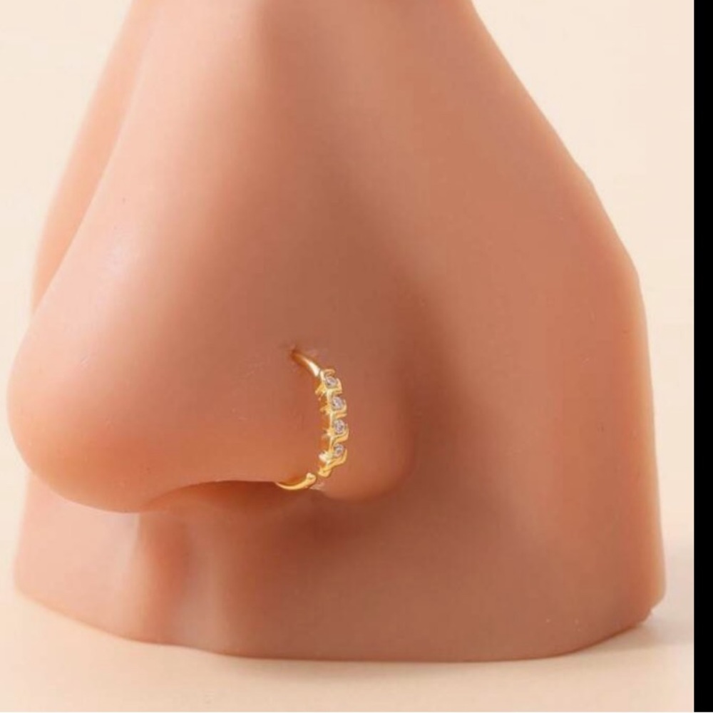 Nose Ring- Cubic Zirconia Nose Cuff/Clip Copper Nose Ring. Gold Tone, nwt